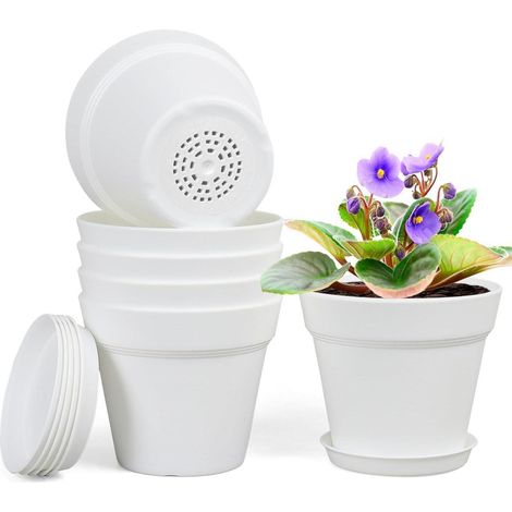 Blumentopf Plastik Untersetzer Ablauflöcher Hydrokultur 6er Weiß 6IN (1/5)