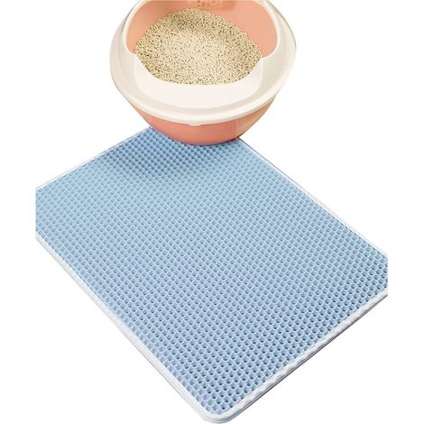 Tapis de litière pour chat double couche imperméable antidérapant facile à nettoyer piège à chat 40 x 50 cm bleu bébé (1/5)