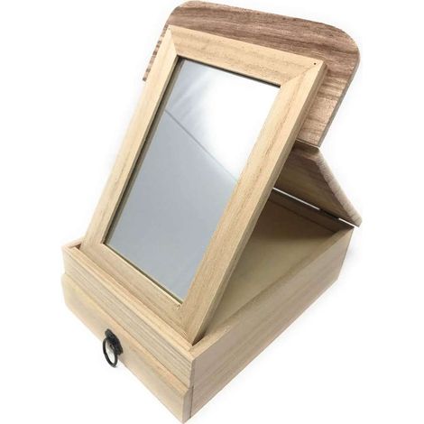 Scatola portagioie con Specchio in Legno per decoupage Porta Gioielli con cassetto Cofanetto Beauty Case Organizer per minuterie (1/3)