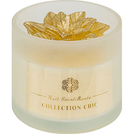 Bougie de Noël déco Fleur Poinsettia Dorée pailletée Photophore en verre 120G - Feeric Christmas
