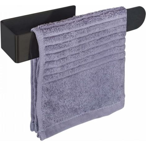 Portasciugamani senza foratura per bagno o cucina – Portasciugamani autoadesivo in acciaio inox, 20 cm, nero opaco (1/3)