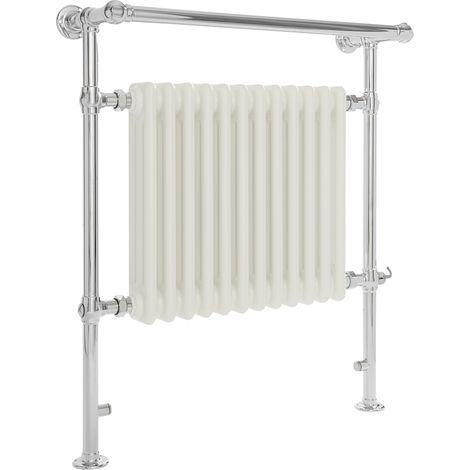 Milano Elizabeth 930mm x 790mm Electric Heated Towel Rail Radiator with Cast Iron Style Insert and Overhanging Rail - Chrome and White (1/5)