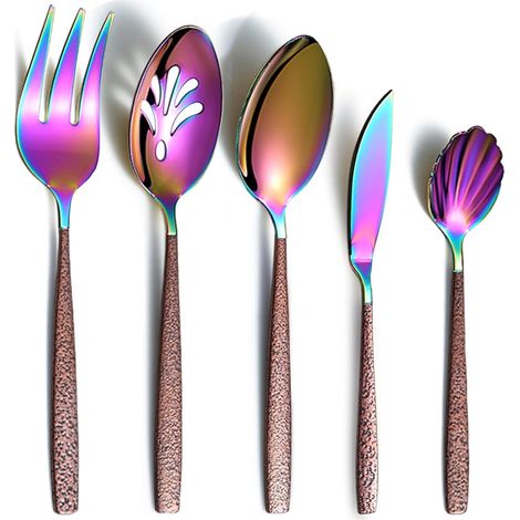 Set Posate Acciaio Inox 5 Pezzi Manico Marrone Testa Arcobaleno (1/5)