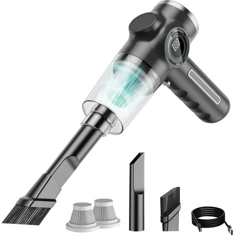 Aspirateur portable pour maison et voiture avec buse plate et brosse, affichage de la batterie, écran numérique, rechargeable, sans fil, mini filtre réutilisable, claviers de canapé (1/5)