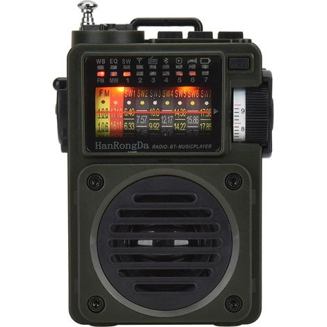 Kurzwellenradio, HanRongDa Bluetooth-Lautsprecher-Unterstützung MicroSD, FM MW WB SW-Empfänger mit NOAA-Warnungen und Schlaftimer, wiederaufladbare Retro-Analog-Radios mit Hintergrundbeleuchtung und A