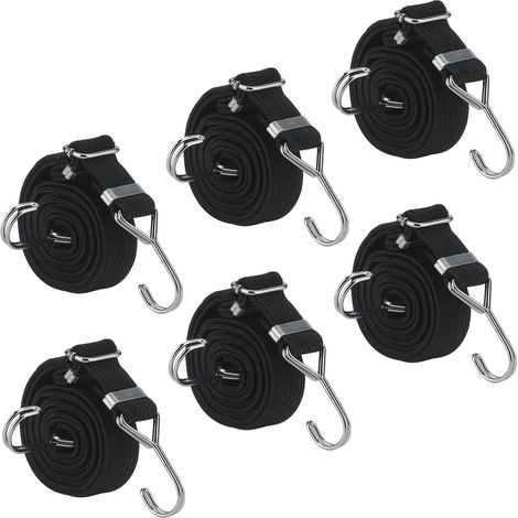Juego de 6 cuerdas elásticas planas ajustables, de 2 m × 3 cm, para carretillas, portaequipajes, bicicletas y motocicletas.