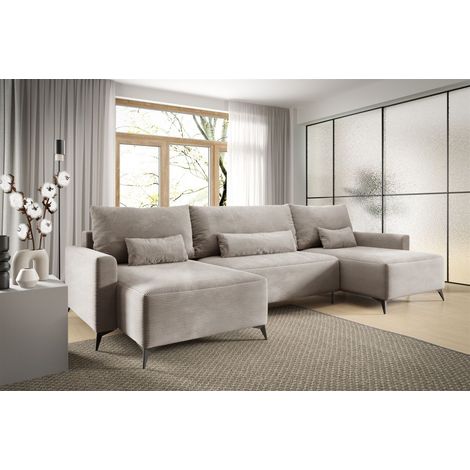 Wohnlandschaft mit Schlaffunktion SILVES Sofa U-Form Stoff Poso Beige (1/5)