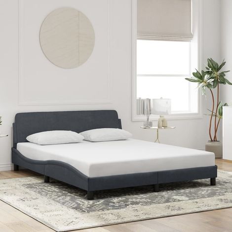 vidaXL Cadre de lit Dover gris foncé 160x200 cm velours (1/6)