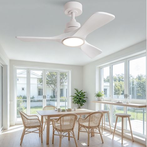 OKWISH 36" Deckenventilator mit Licht, 3 Holzflügel, reversibler DC-Motor, Weiß (1/5)