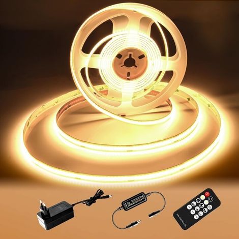 Ruban LED COB 2M, Bande LED blanc chaud 3000K, Bande LED COB Dimmable 24V, CRI92, Largeur 8mm, avec Télécommande et Alimentation, Pour la Décoration,Maison, Cuisine, Miroir (1/5)