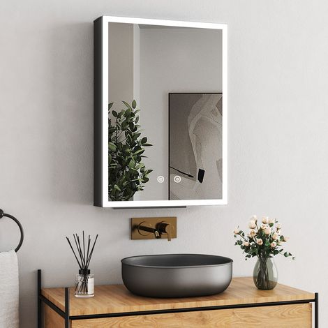 Spiegelschrank Bad mit Beleuchtung 50x70cm Spiegelschrank mit Beleuchtung Badspiegel mit Beleuchtung Badezimmerschrank Badschrank Hängeschränke mit 3-Farben Dimmbar + Beschlagfrei