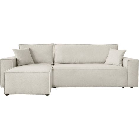 ROMEO - Canapé d'angle convertible tissu bouclette Beige (1/5)
