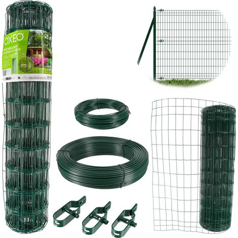 Grillage soudé - Rouleau 25x1m - Maille 100x50 mm - épais. 2mm - Acier galvanisé plastifié - Tendeurs et câbles inclus (1/5)