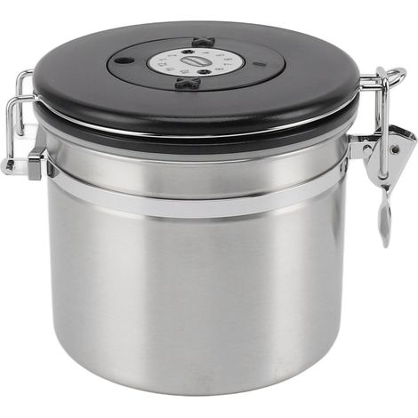 Bocal hermétique à café 1.2L en acier inoxydable 304 pour conservation grains de café avec cuillère en acier pour thé farine céréales sucre argent (1/5)