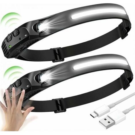 2er-Pack LED-Stirnlampen, LED-Stirnlampen mit Sensor, wasserdichte, per USB aufladbare LED-Stirnlampen (1/5)