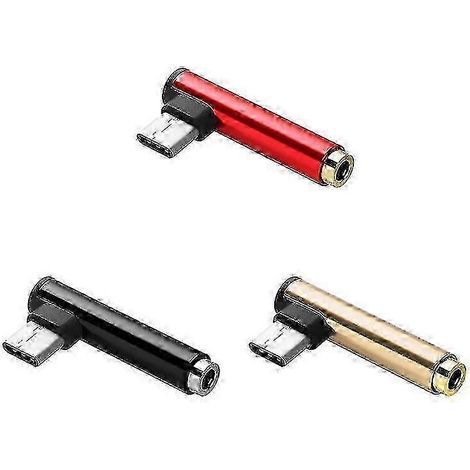 Adaptateur pour casque USB-C mâle vers jack 3,5 mm femelle (lot de 3, rouge/or/noir)