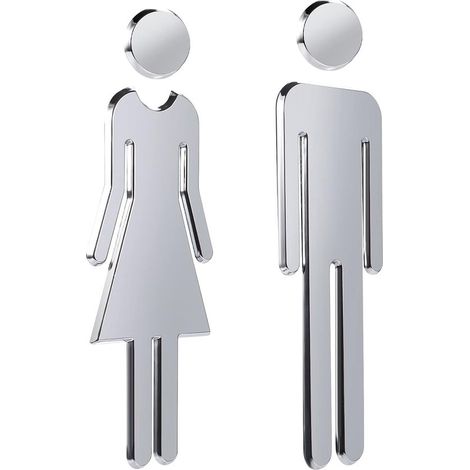 pièces - Plaques de toilettes - Plaque de porte Toilettes - Plaques de toilettes - Plaque de Toilettes - Plaque de Toilettes Hommes Femmes - Pictogramme Toilettes Homme et Femme - 12 cm - argent - ABS (1/4)