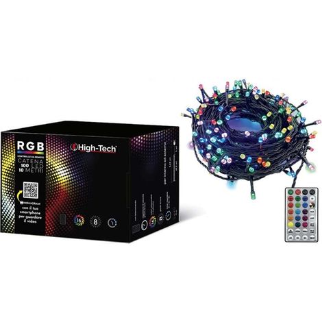 HIGH TECH FILO CATENA DA 100 LED 10 METRI MULTICOLOR CON TELECOMANDO (1/5)