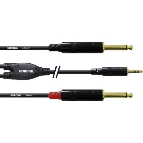 Câble adaptateur audio [1x Jack mâle 3.5 mm - 2x Jack mâle 6.35 mm] Cordial CFY6WPP noir 6.00 m