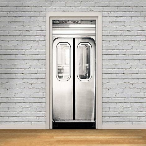 Autocollant de porte trompe-l'œil photo 3D métro, auto-adhésif et amovible