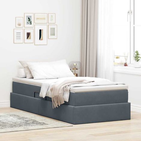 Aufbewahrungsbett mit Matratze Dunkelgrau 100 x 200 cm Samt (1/5)