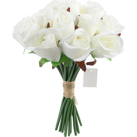 Bouquet De Roses Artificielles Blanches Pour Mariage Et Décoration Maison - Faux Fleurs En Soie - Lot De 1 (1/5)