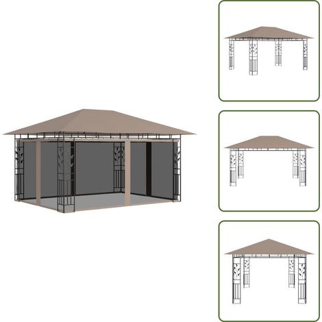 Belvédère avec moustiquaire 4x3x2,73 m Taupe 180 g/m² - Abri Jardin - Gazebo - Auvent Pliable - Parasol - Protection Solaire (1/5)