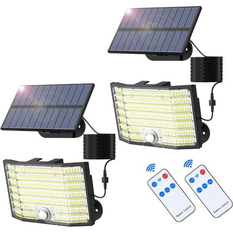 Applique murale solaire d'extérieur, 226 LED, éclairage de sécurité solaire, détecteur de mouvement, 3 modes, projecteur solaire divisé, étanchéité IP65, avec télécommande et câble de 5 m, 2 paquet (1/5)