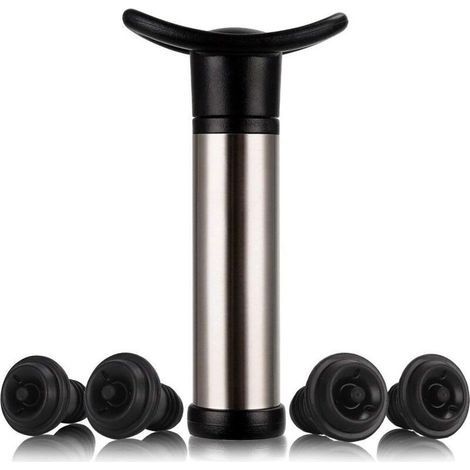 Pompe à vin sous vide en acier inoxydable – Conservation optimale jusqu'à 1 semaine – 4 bouchons inclus – Pour tous types de bouteilles (1/5)