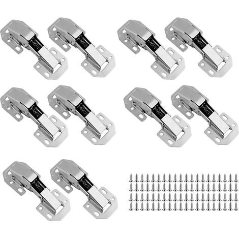 Lot de 10 charnières à visser Softclose à 90° avec amortissement hydraulique - Avec vis - 113 x 43 mm - Pour meubles, porte d'armoire, porte en bois (1/5)