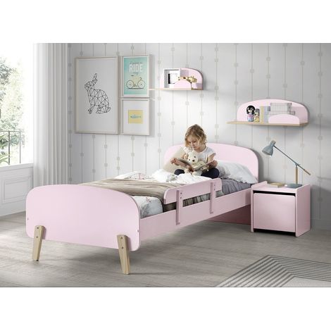 Lit 90x200 et Chevet 1 porte Vipack Kiddy - Vieux Rose (1/4)