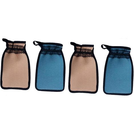 Ensemble de 4 gants exfoliants en laine, gants de douche mignons sans doigts, gants de bain en dentelle pour adultes (1/5)