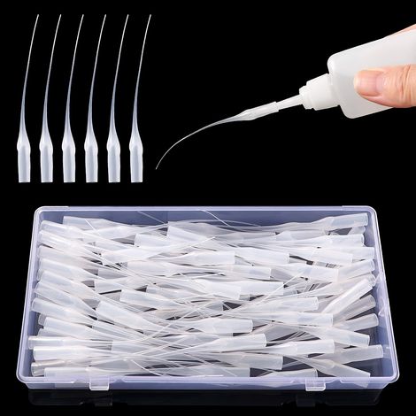 100 Pieces 0.1 mm Plastic Micro Tips Glue Bottle Tips, Micro Tips of Glue Plastic Long Mouth, for Hobbies, Modelling, Creative Hobbies (1/5)