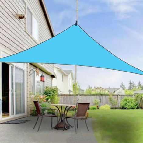 Vela ombreggiante triangolare azzurra per giardino, con fissaggi in acciaio inox 333M (1/4)