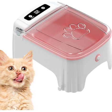Mangeoire Automatique avec Minuterie, Distributeur Croquettes Chat Automatique Humide, Distributeur Automatique de Nourriture Humide pour Chat, Mangeoire Chat sans Fil Piles (1/5)
