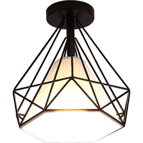 Lámparas de Techo Vintage, Industrial Metal Iluminación de Techo E27 en Estilo Jaula Para Sala de Estar, Cocina, Dormitorio, Pasillo, Patio, Ø 25cm, Negro, 1 Luz
