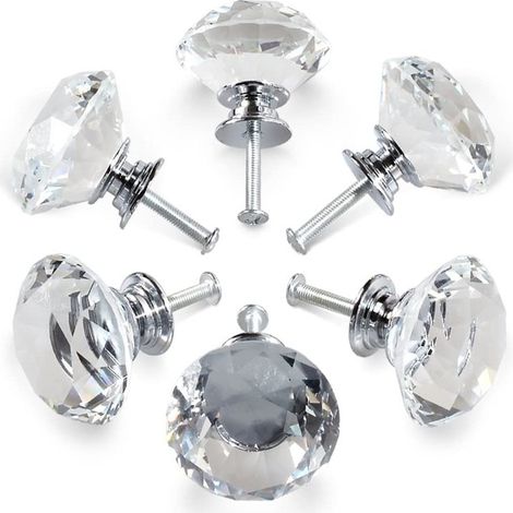 Lot de 6 boutons de tiroir en cristal, pour commode ou meuble, en alliage de zinc et verre cristal, 30 mm (1/5)
