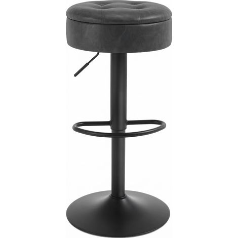 Barhocker Drehbar, Hocker mit Stauraum, Höhenverstellbar 60,5 bis 79,5 cm, Sitz aus Kunstleder, Anthrazit (1/5)