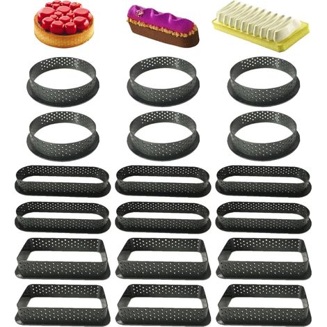 18 x Perforated Tart Moulds, Round Shape Foam Circle Ring Cake Moulds, Round and Oval Circle for Baking Cake Decoration Easy (1/5)