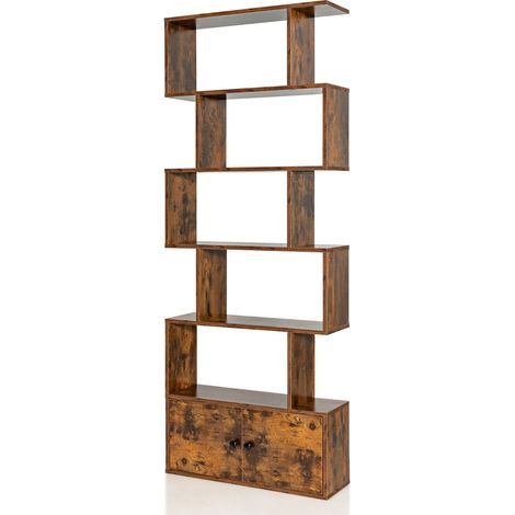 Libreria a 6 ripiani 70 x 23 x 183 cm capiente design geometrico legno marrone rustico 200019494