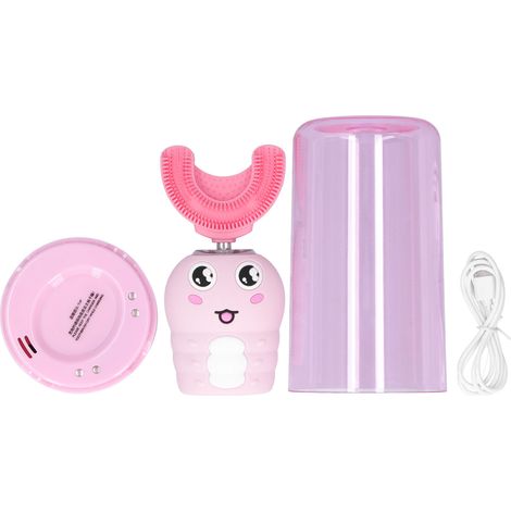 Brosse à dents électrique vocale pour enfants, en forme de U en silicone, soin buccal intelligent - Rose (1/5)