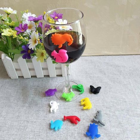 Lot de 24 marque-verres en silicone représentant des animaux marins et terrestres. Étiquettes et marque-verres pour l'identification des verres. (1/4)