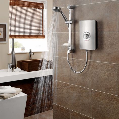 Triton Aspirante Electric Shower 8.5kW Head & Riser Brushed Steel (1/5)