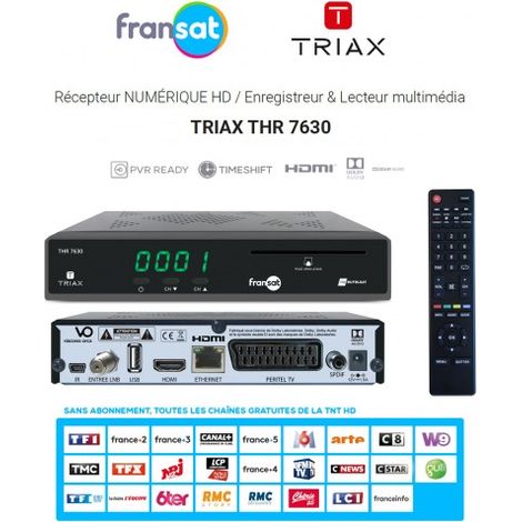 Terminal Décodeur Récepteur Numérique HD FRANSAT TRIAX THR 7630 - Carte FRANSAT Incluse, Enregistreur Lecteur multimédia, Fonction Timeshift (1/5)