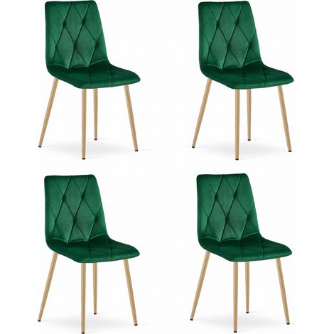 Fauteuil Libra - velours vert foncé / pieds couleur bois x 4 (1/5)