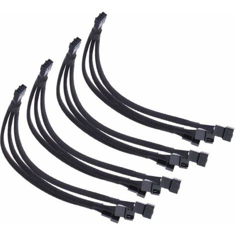 4 Câble adaptateur ventilateur, 1 vers 3 voies PWM, 27cm, noir, pour refroidissement PC (1/5)