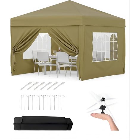 Tonnelle Pliante 3x3 m avec 4 Parois Latérales - Barnum de Réception Imperméable et Anti-UV - Hauteur Réglable - kaki