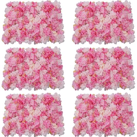 Lot de 6 panneaux muraux de fleurs artificielles, roses hortensias dahlias, mur végétal artificiel pour fond photo mariage, réception, salon et maison, décoration intérieure et extérieure - 60×40 cm, (1/5)