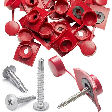 Support Fixation Tôle Ondulée100 PCS Kit de Fixation(Rouge) Entretoises et Vis Tole Ondulée Pour Toiture Fixation Pour Tous Les Types de Plaques Ondulées (1/5)