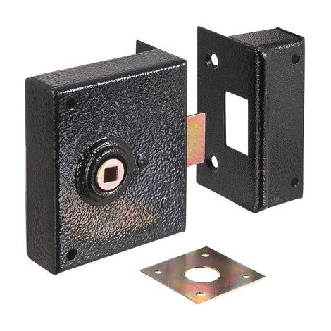 Serrure électrique en applique noire à fouillot – Axe à 45 mm – Coffre acier cambré – Gâche acier – Finition peinture noire
